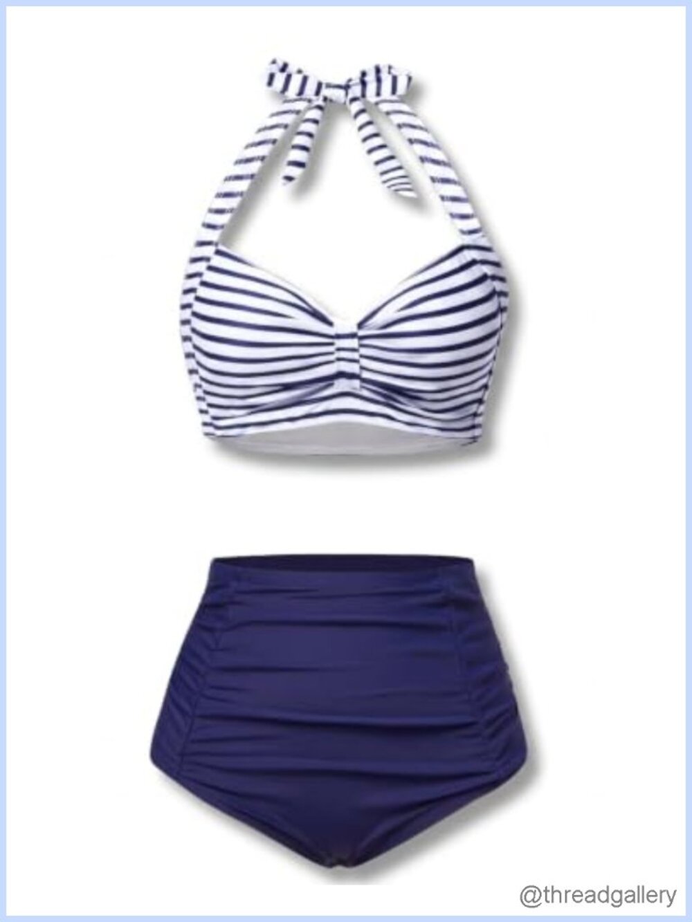 High Waisted Bikini Set Push Up Halter Removable Pads Retro Swimwear